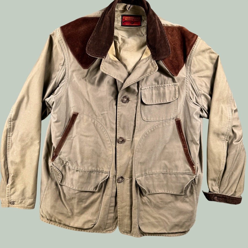 Vintage Cumberland Hooded Hunting Jacket Men L 50s Suede Shoulder Canvas Coat